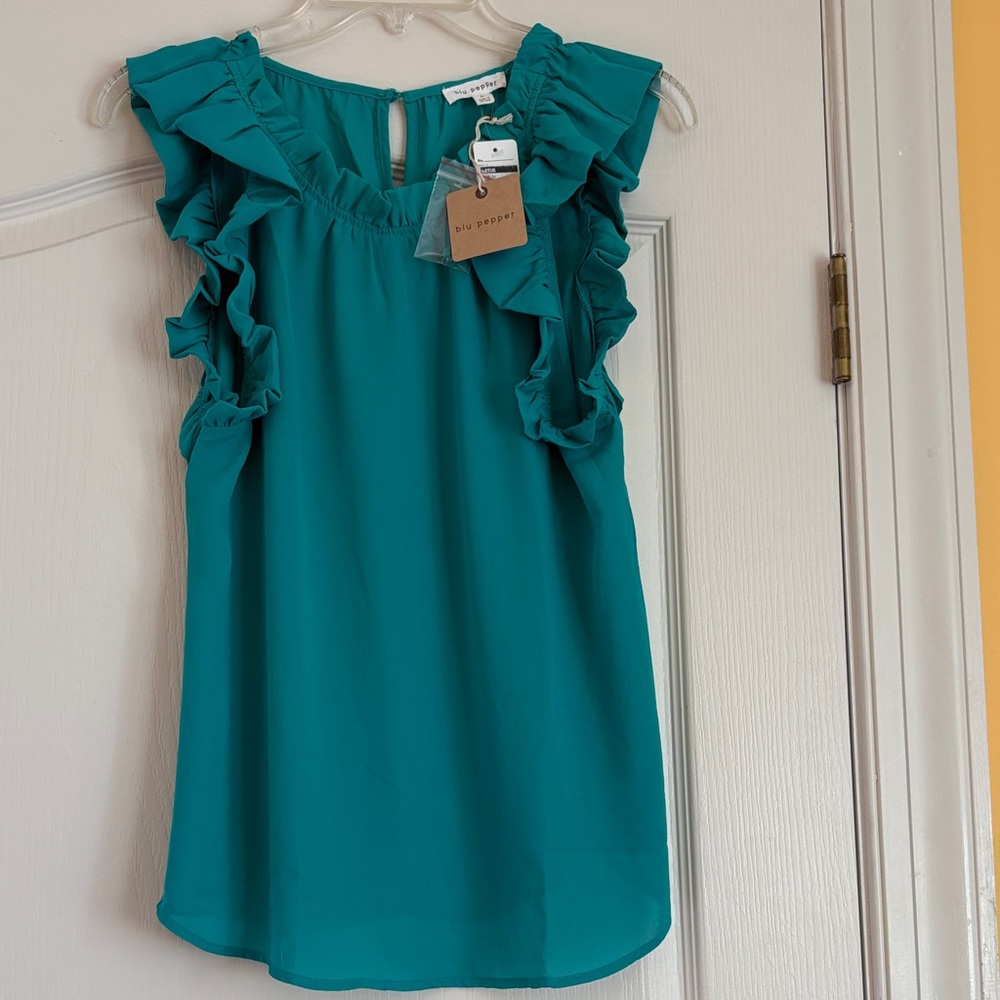 Blu Pepper Teal Ruffle Blouse